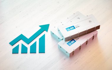 Li-iyon elektrikli araç pil iş kavramı. Grafik büyüyen 