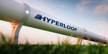Hyperloop ulaşım kavramı. Fütüristik ulaşım teknolojisinin sabah doğada. 3D render.