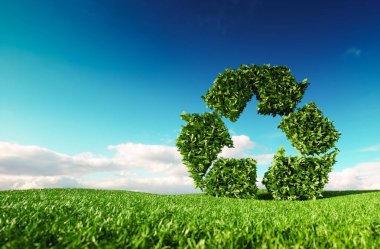 Eko Dostu recyclation kavramı. Yeşil geri dönüşüm 3D render 