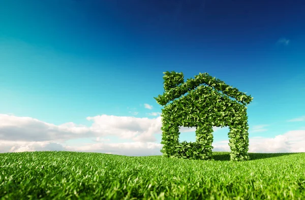 Eco friendly living concept. 3d rendering of green house icon on — Stock Photo, Image