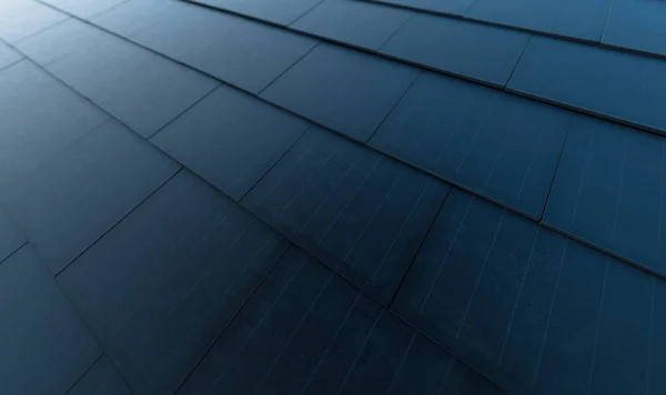 Solardachkonzept Gebäudeintegrierte Photovoltaik Anlage Bestehend Aus Modernen Monokristallschwarzen Solardachziegeln Darstellung Stockbild