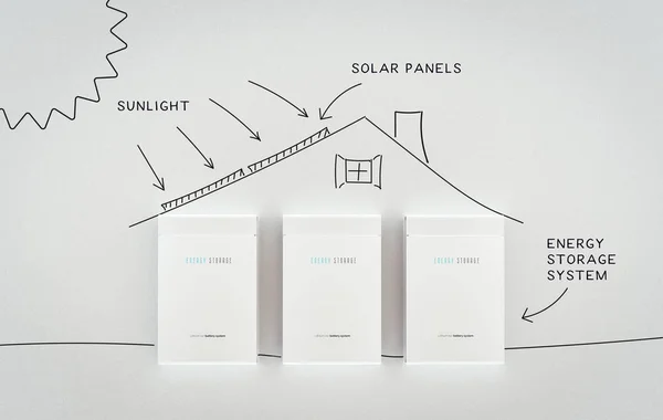 Sketch illustration of a battery home energy storage system. 3d rendering.