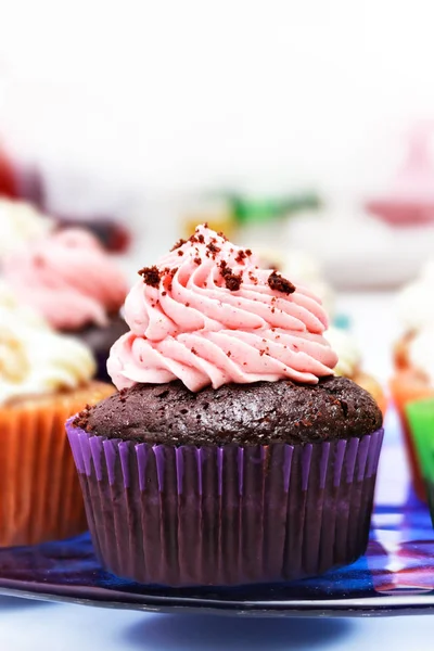 Chocolate and strawberry cream cupcake. Stock Image
