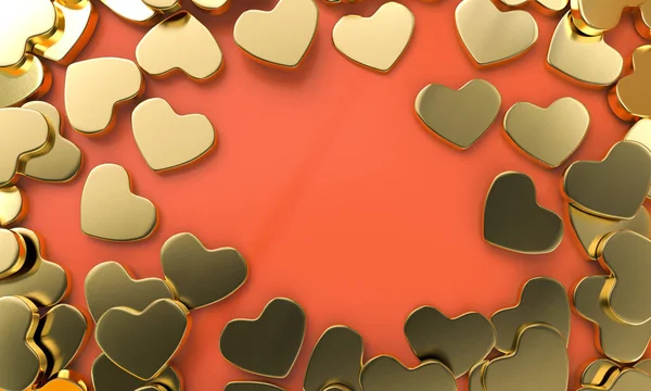 Render Illustration Gold Heart Red Background Wallpaper — ストック写真