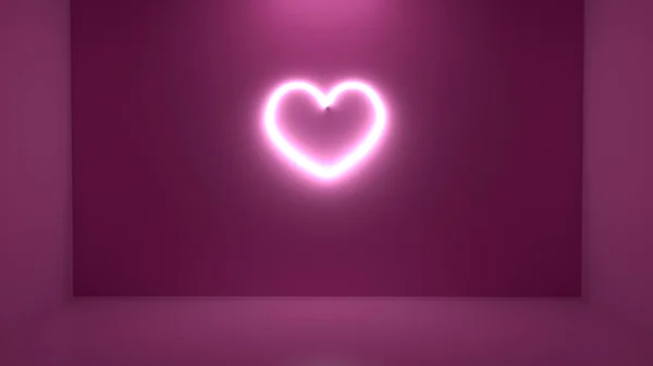 3D illustration neon heart shape on the wall
