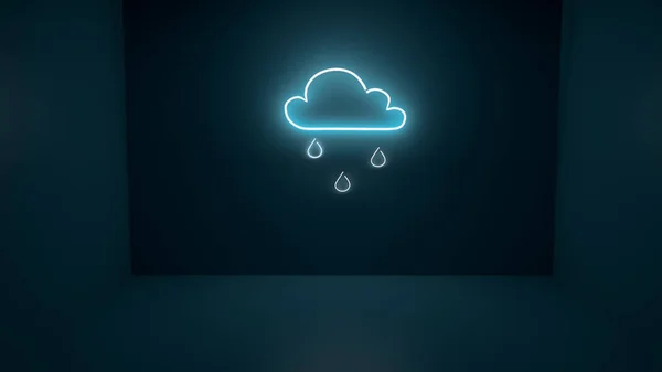 Render Illustration Rain Cloud Neon Light Sign Wall — 스톡 사진