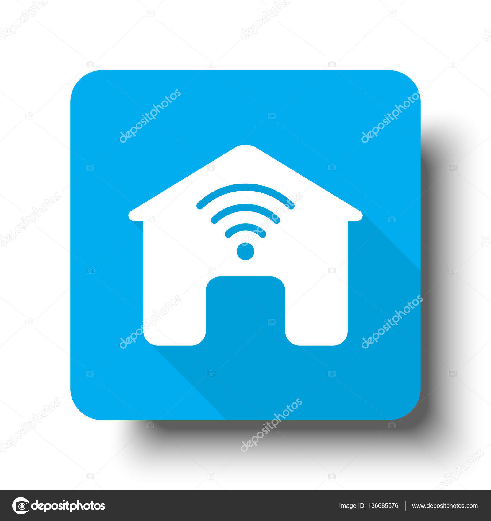 White Smart Home Icon On Blue Web Button Stock Vector C Doodles