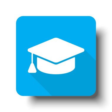 Beyaz mezuniyet kap mavi web düğme simgesine