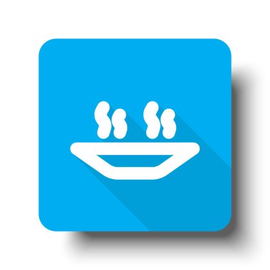 Mavi web düğme simgesine beyaz sıcak yemek