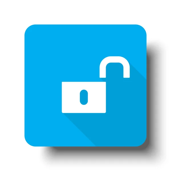 White Unlock icon on blue web button — Stock Vector