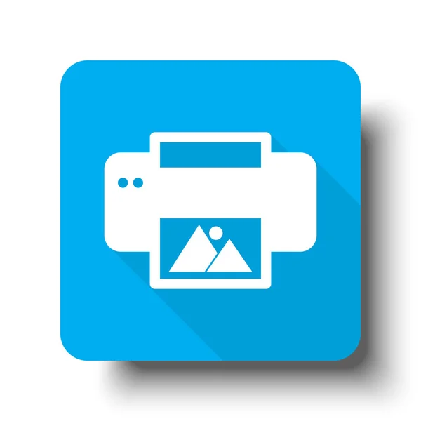 Icona stampa foto bianca sul pulsante web blu — Vettoriale Stock