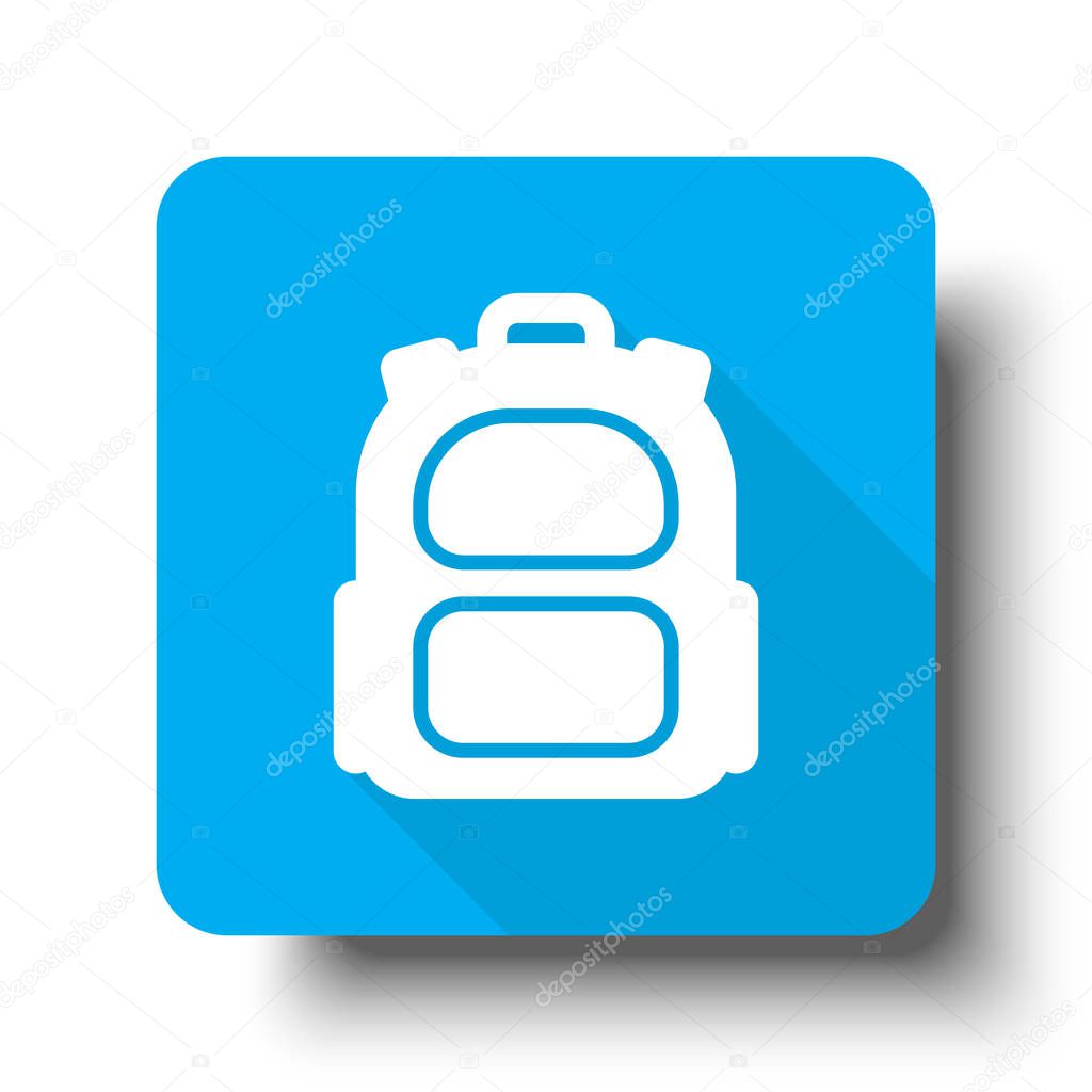 White Backpack icon on blue web button