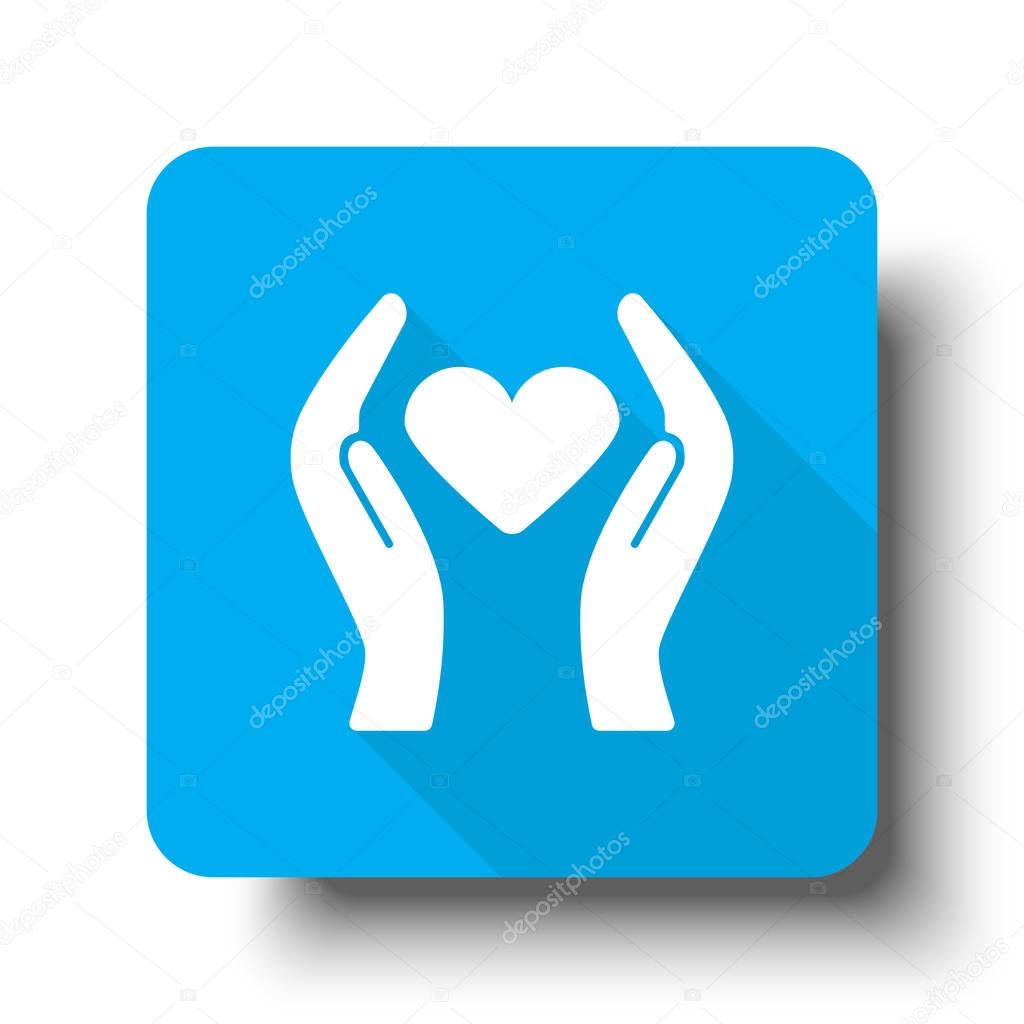 White Heart care icon on blue web button