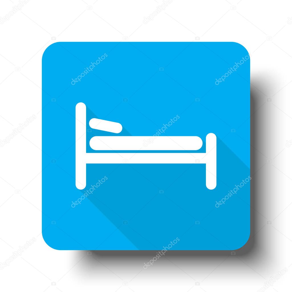 White Bed icon on blue web button