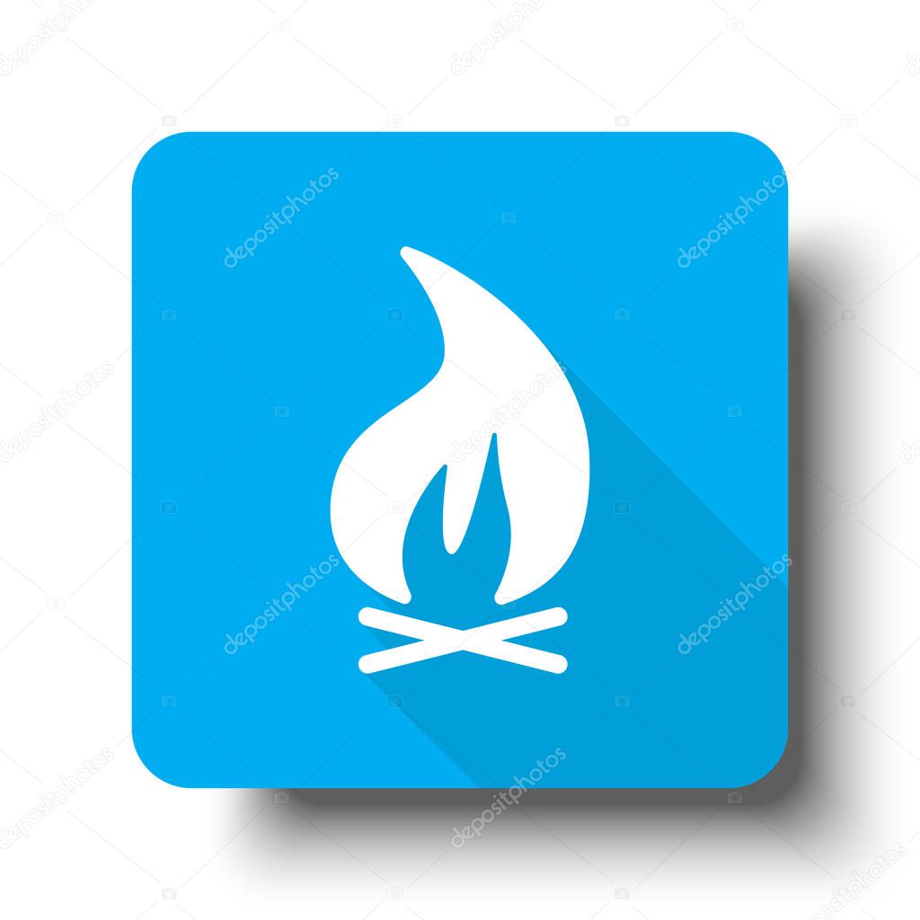 White Bonfire icon on blue web button
