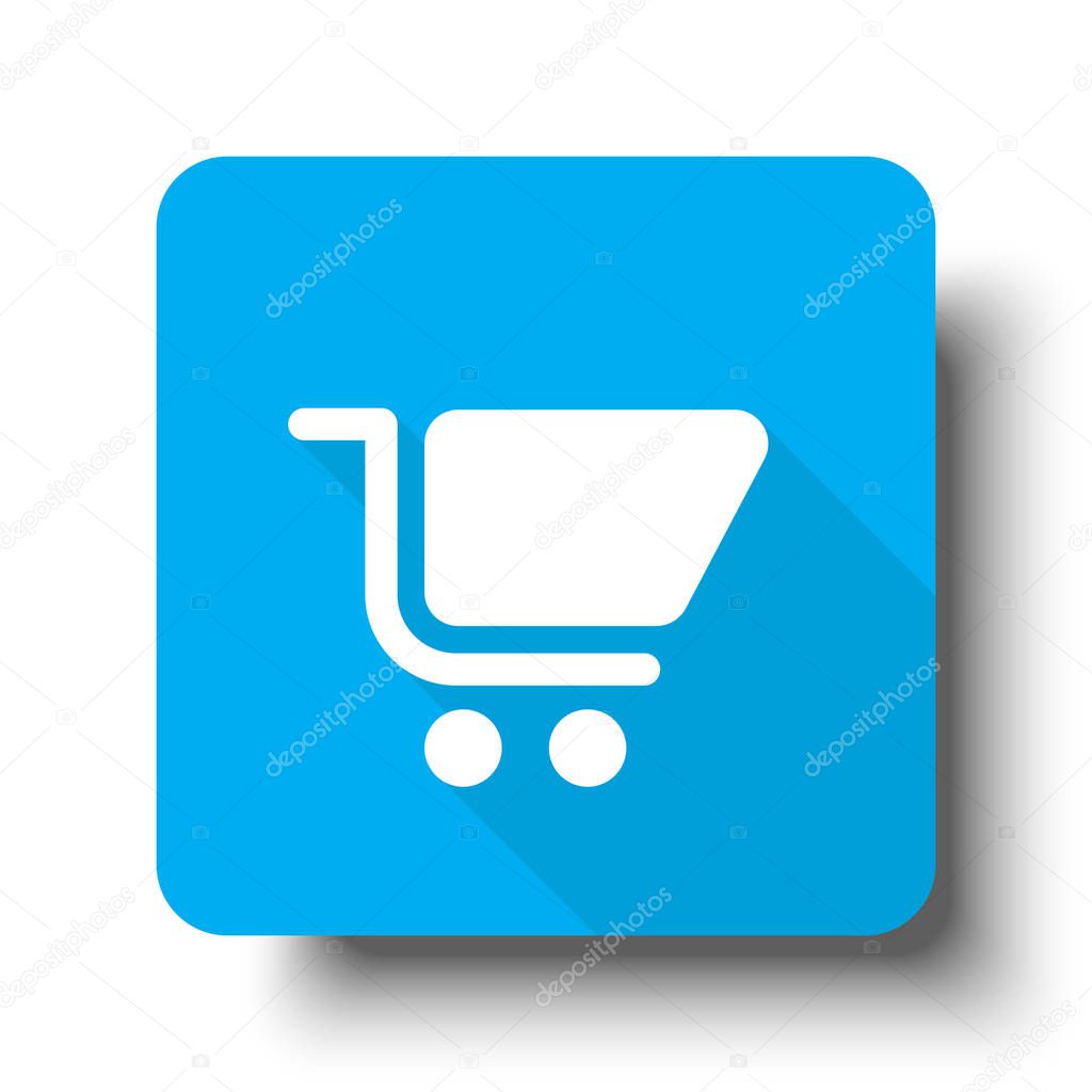 White Shopping Cart icon on blue web button