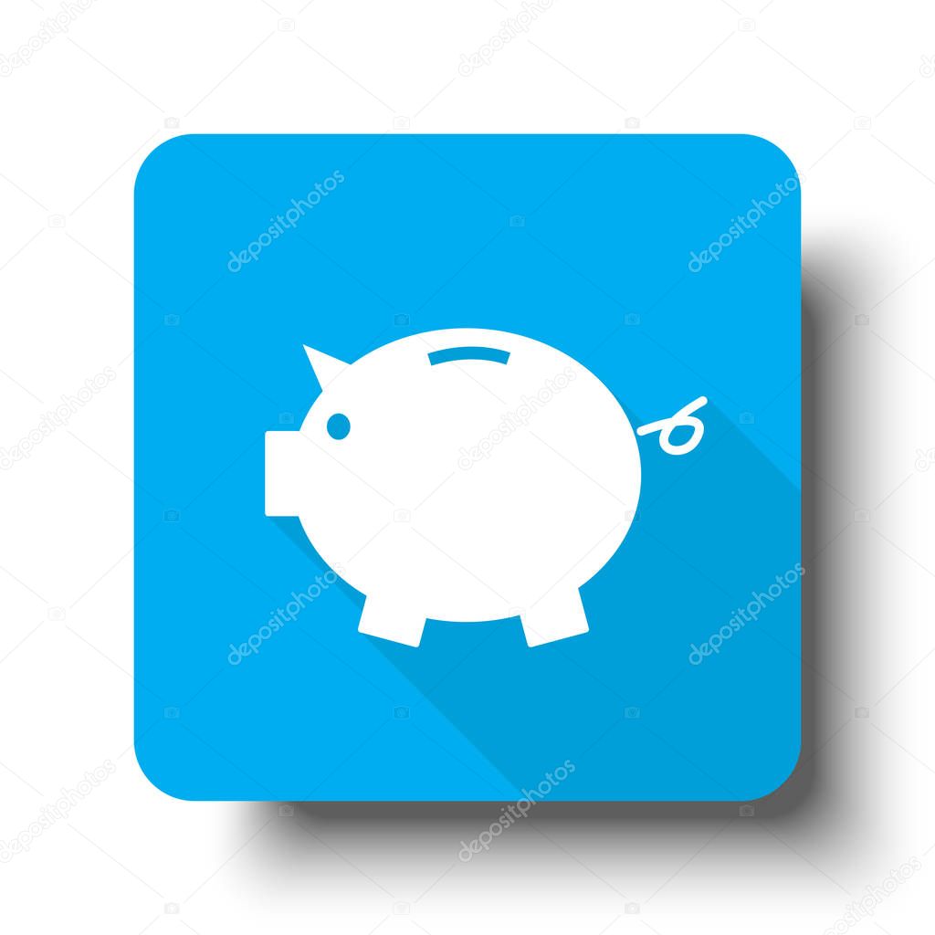 White Piggy Bank icon on blue web button