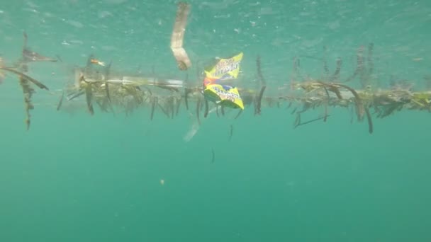 Semporna Malasia Junio 2019 Problema Ecológico Contaminación Plástica Océano — Vídeo de stock