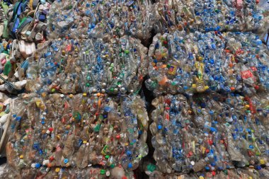 Plastik şişeler geri dönüşüm için birikmiş