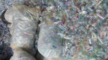 Plastik şişeler geri dönüşüm için birikmiş