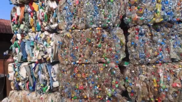 Garrafas Plástico Empilhadas Para Reciclagem — Vídeo de Stock