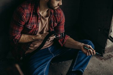 top view on male using hard drugs