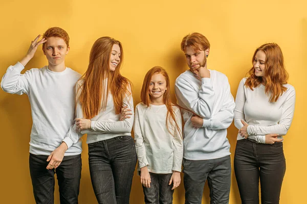 Irmãs, irmãos com cabelo ruivo natural posando na câmera — Fotografia de Stock