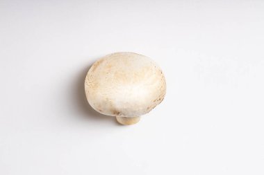 Beyaz arkaplanda beyaz mantar üzerine üst görünüm