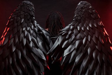 rear view on angel with black wings