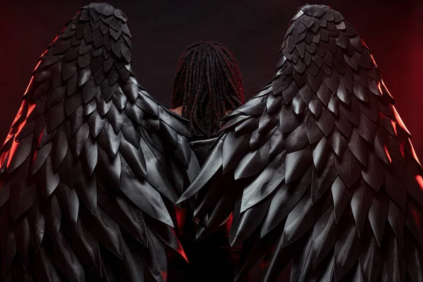 rear view on angel with black wings