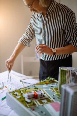 gray-haired adult architect man working in office