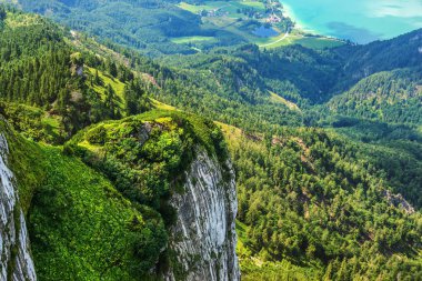 Schafberg Monutain 'den panoramik manzara, Avusturya Alpleri, Sankt Wolfgang im Salzkammergut' un yanında.