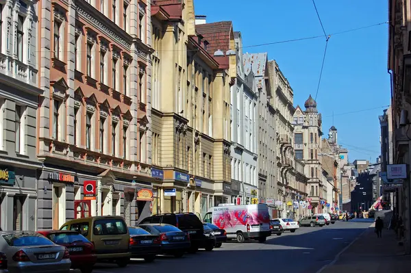 RIGA, LATVIA - APRIL 25, 2019: View to Dzirnavu street (Dzirnavu iela) in Riga centre — Stock Photo, Image
