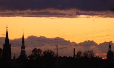 Letonya 'nın Riga şehrinin gökyüzü manzarası çok güzel.
