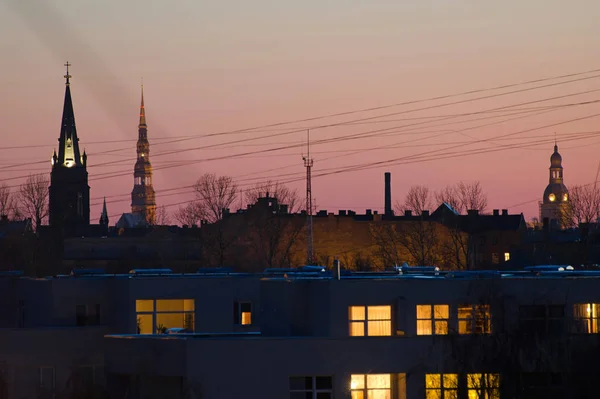 Prachtig uitzicht vanuit de lucht op de skyline van Riga stad, Letland — Stockfoto