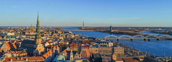 Beautiful aerial panorama view of Riga city skyline, Latvia