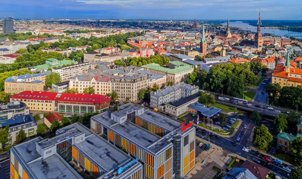 Beautiful aerial panorama view of Riga city skyline, Latvia — Stock Photo, Image