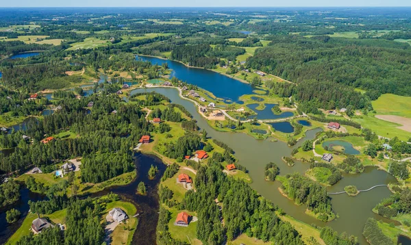 Aerial View Amatciems Ecological Village Latvia Landscaped Nature Area Rich — Stock Photo, Image