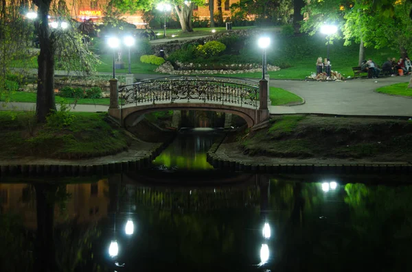 Krásný Bastejkalns Park Noci Riga Lotyšsko Stock Snímky