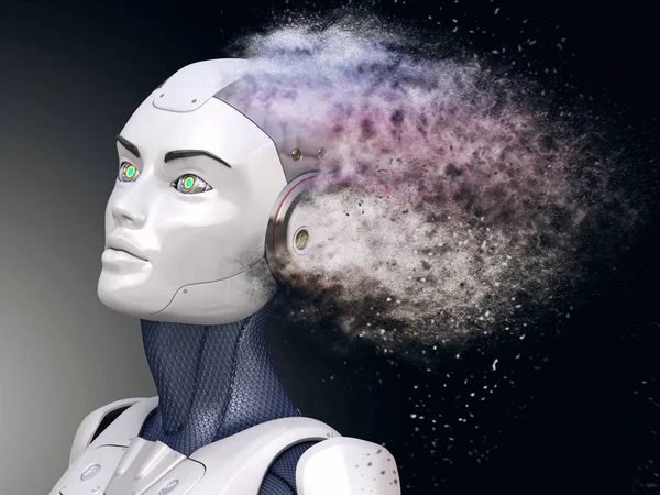 Cyborg con la cabeza destrozada en polvo —  Fotos de Stock