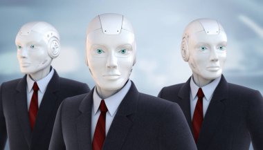 Robotlar bir iş takım elbise giymiş