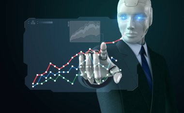 Robot bir grafik ekran üzerinde dokunmadan takım elbiseli