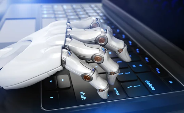 Robotova ruka psaní na klávesnici — Stock fotografie