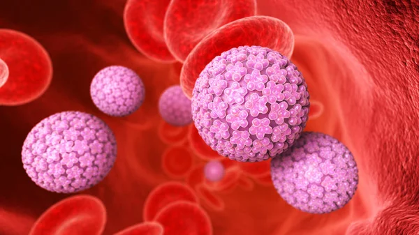 Komórek krwi i wirus brodawczaka w żyły — Zdjęcie stockowe