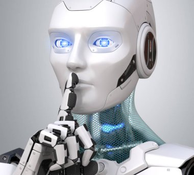 Sessizlik için soran dudaklarında parmak ile robot