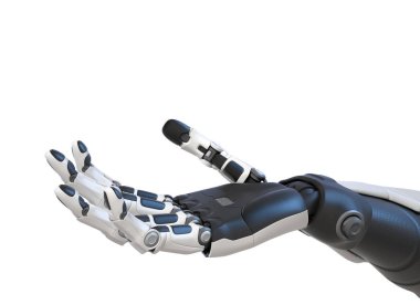 Robot android eli beyaza izole edilmiş.