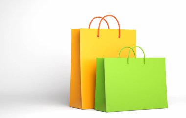 Beyaz üzerine iki boş alışveriş çantası