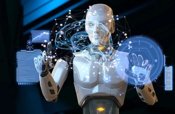 Robot Care Lucrează Touchscreen Futurist Ilustrație — Fotografie, imagine de stoc
