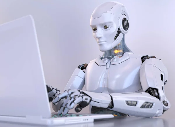 Robot Jobber Med Laptop Illustrasjon – stockfoto