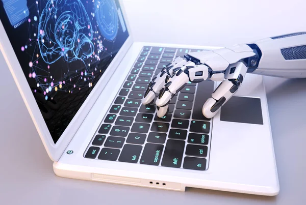 Robot Hand Typen Toetsenbord Illustratie — Stockfoto